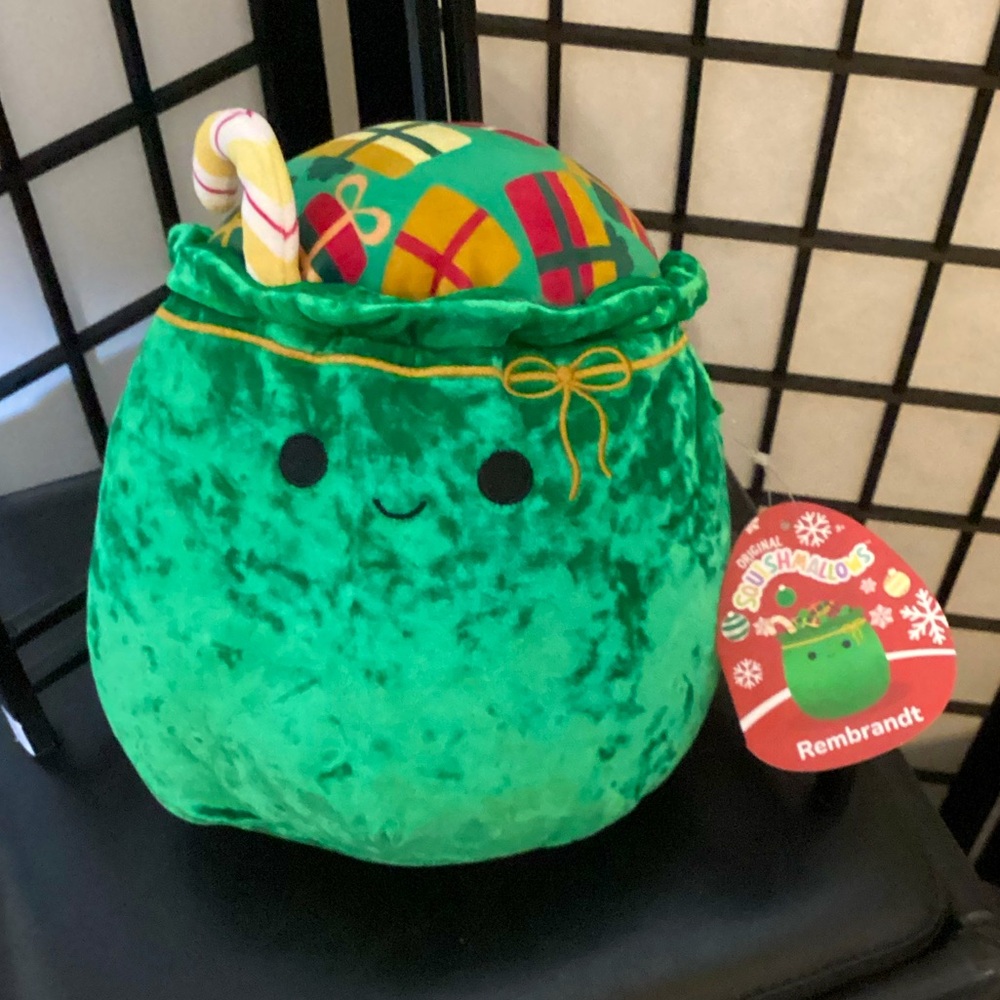 Rembrandt Squishmallow Holiday Green Plush Bag with Candy Cane